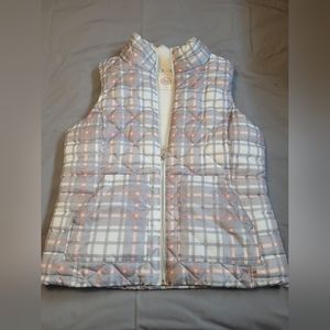 Grey/Pink Plaid Sherpa Vest